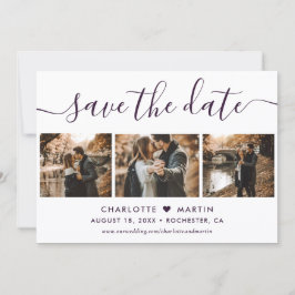 Reserve A Data Roxo Elegante Moderno Script 4 Foto Casamento