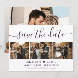 Reserve A Data Roxo Elegante Moderno Script 4 Foto Casamento