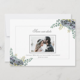 Reserve A Data Roxo Hydrangeas Eucalyptus Foto Salvar Data