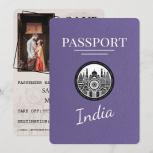 Reserve A Data Roxo Lilás Passaporte Índia Save The Date