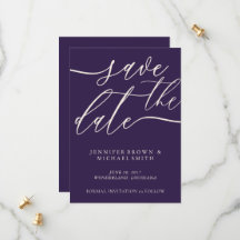 Roxo Meia-Noite Save The Date Caligrafia