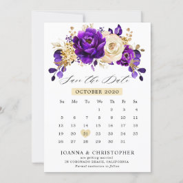 Reserve A Data Roxo Real Violeta Dourado calendário Salvar A Data