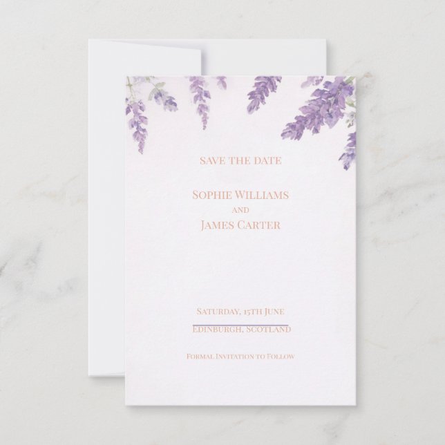 Reserve A Data Roxo Wisteria Lavanda Casamento Escocês (Frente)