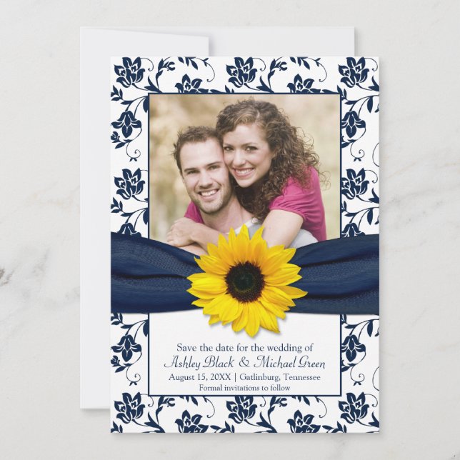 Reserve A Data Royal Blue Floral Damask Sunflower Salvar data (Frente)