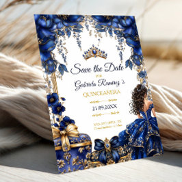 Reserve A Data Royal Blue Golden Tiara Floral Quinceañera