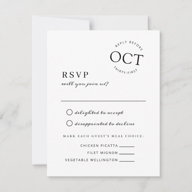 Reserve A Data RSVP de Casamento Preto e Branco de Data Moderna (Frente)