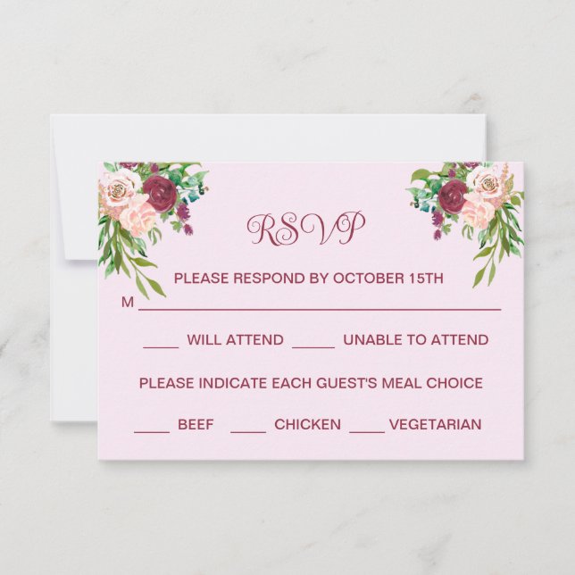 Reserve A Data RSVP de Casamento Rosa Romântico Burgundy Blush Pi (Frente)