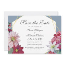 Rubor Borgonha Floral Dourado Azul Desbotado Casam