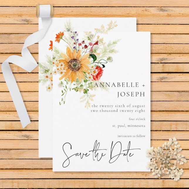 Reserve A Data Russo Verão Flores Selvagens e Girassóis (Criador carregado)