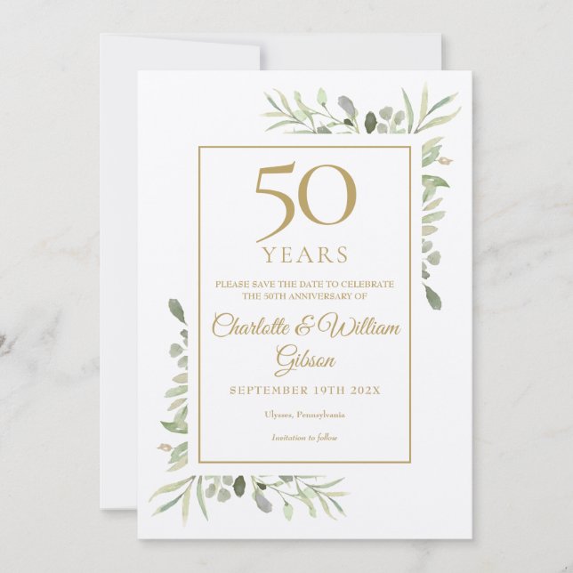 Reserve A Data Rustic 50th Golden Wedding Anniversary Greenery (Frente)