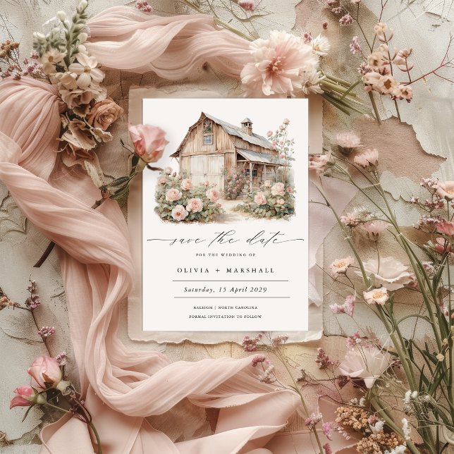 Reserve A Data Rustic Barn Floral Country Salve a Data (Rustic Floral Barn Save the Date )