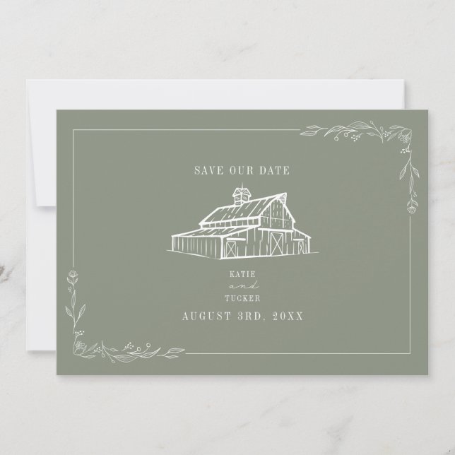 Reserve A Data Rustic Barn Wedding Sage Green Salvar Data (Frente)