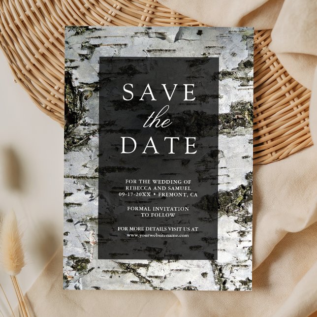 Reserve A Data Rustic Birch Tree Bark Modern Wedding (Criador carregado)