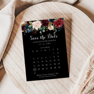 Reserve A Data Rustic Black Botanical Save the Date Calendar