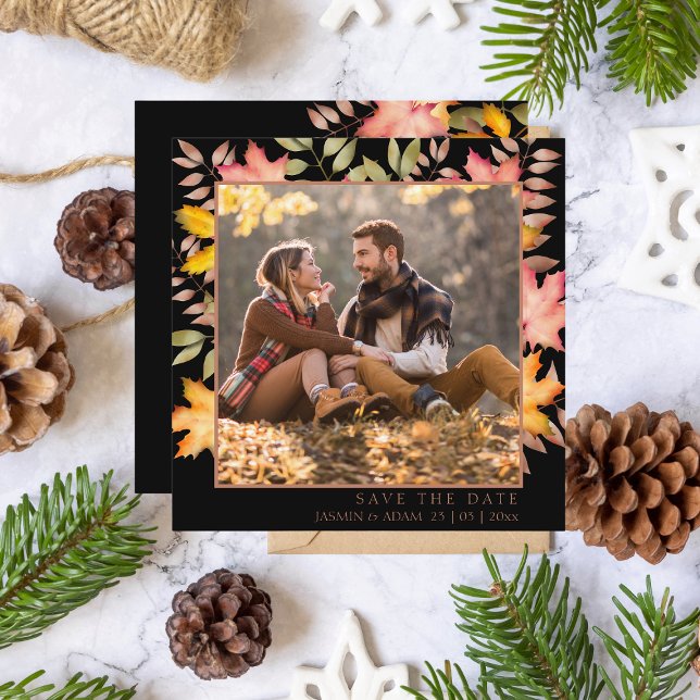 Reserve A Data Rustic Black Fall Autumn Deixa Foto Casada (Criador carregado)