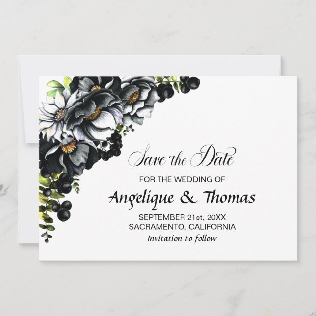 Reserve A Data Rustic Black Floral Weding A Data (Frente)