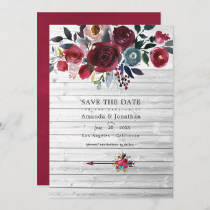 Reserve A Data Rustic Boho Chic Burgundy e Marinho Floral Weding