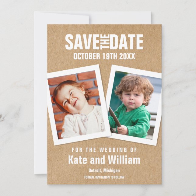 Reserve A Data Rustic Boho Chilhood Photos Save the Date (Frente)