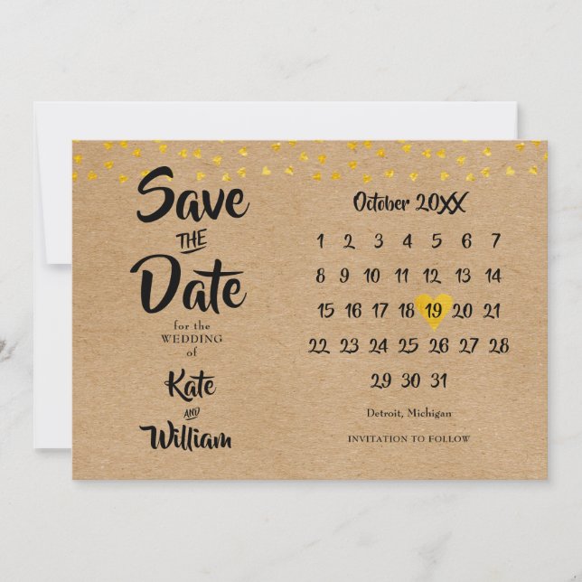 Reserve A Data Rustic Boho Elegant Gold Heart Calendar (Frente)