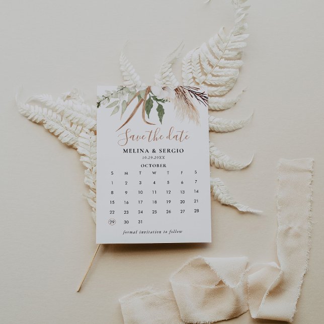 Reserve A Data Rustic Boho Simple Floral Save the Date Calendar (Criador carregado)