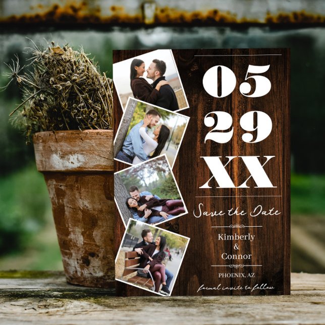 Reserve A Data Rustic Bold Quatro Foto Salvar Data (Rustic Bold Four Photo Save the Date)