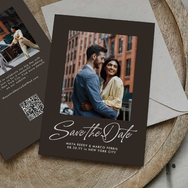 Reserve A Data Rustic brown trendy script simple wedding (Criador carregado)