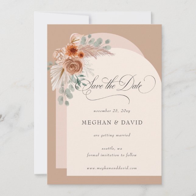 Reserve A Data Rustic Calliografia Boho Terracotta Pampas (Frente)