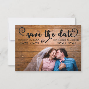 Reserve A Data Rustic Confetti Black Photo-3x5 Save the Date Card