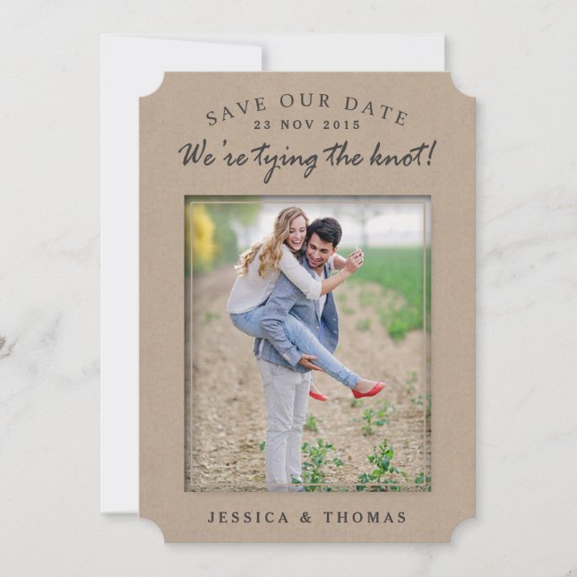 Reserve A Data Rustic Country Kraft | Foto personalizada Salvar a (Frente)