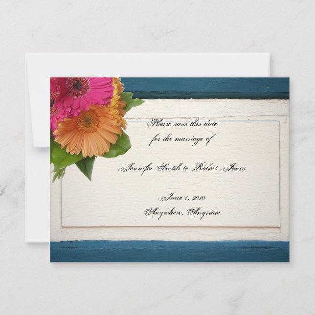 Reserve A Data Rustic Country Painted Wood Daisies Salva a Data (Frente)