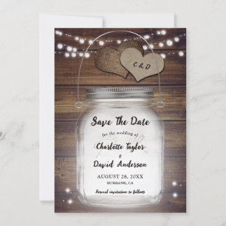 Reserve A Data Rustic Country Wood Luz Mason Jar Weding