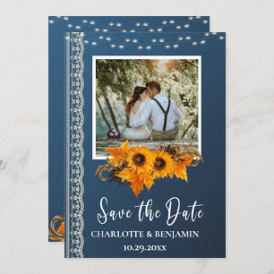 Reserve A Data Rustic Dusty Blue Sunflower & Lace Weding
