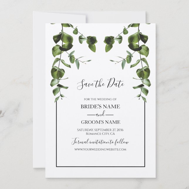 Reserve A Data Rustic Eucalyptus deixa casamento (Frente)