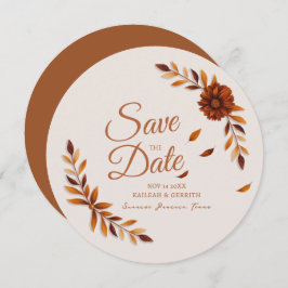 Reserve A Data Rustic Fall Leaves Burnt Sienna Beige Wedding