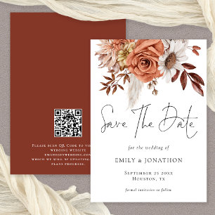 Reserve A Data Rustic Fall Terracotta Florals Código QR Casamento