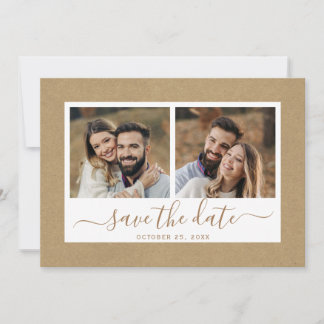 Reserve A Data Rustic Faux Kraft Paper Dourado Weding 2 Foto