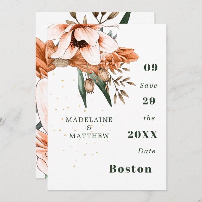 Reserve A Data Rustic Floral Terracotta Dourada Chic Elegante (Frente/Verso)