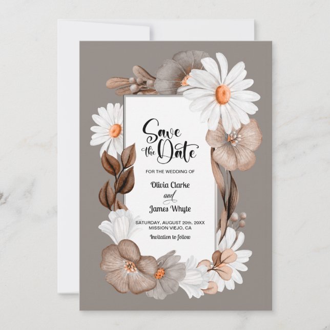 Reserve A Data Rustic Floral Wedding Salvar Data (Frente)