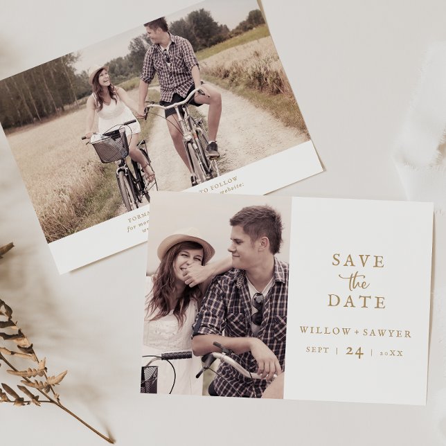 Reserve A Data Rustic Gold Script Photo Save The Date (Criador carregado)