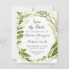 Reserve A Data Rustic Green Wreath Weding The Date Card