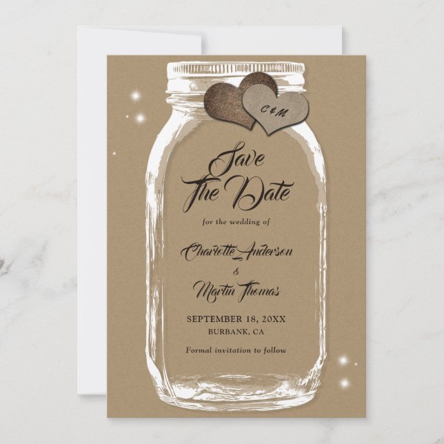 Reserve A Data Rustic Kraft Paper Mason Jar Wedding (Frente)