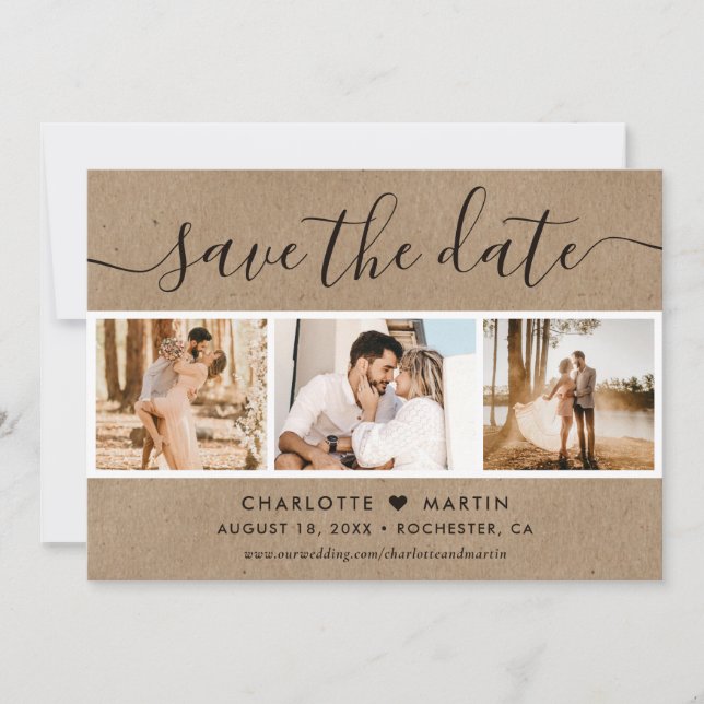 Reserve A Data Rustic Kraft Paper Wedding 4 Foto (Frente)