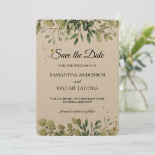 Reserve A Data Rustic Kraft Verde Água Pintado à Mão