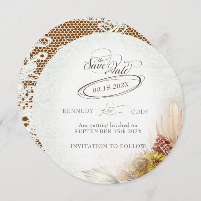 Reserve A Data Rustic Lace Rust Boho Wedding (Frente/Verso)