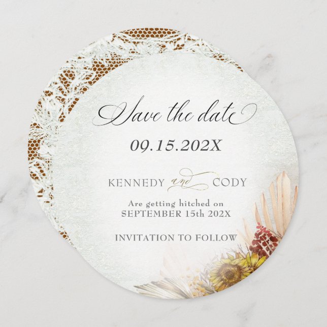 Reserve A Data Rustic Lace Rust Boho Wedding (Frente/Verso)
