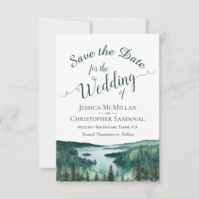Reserve A Data Rustic Lake Tahoe Watercolor Destination Wedding (Frente)