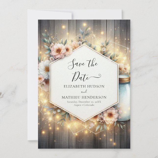 Reserve A Data Rustic Lights Mason Jar Wedding (Frente)