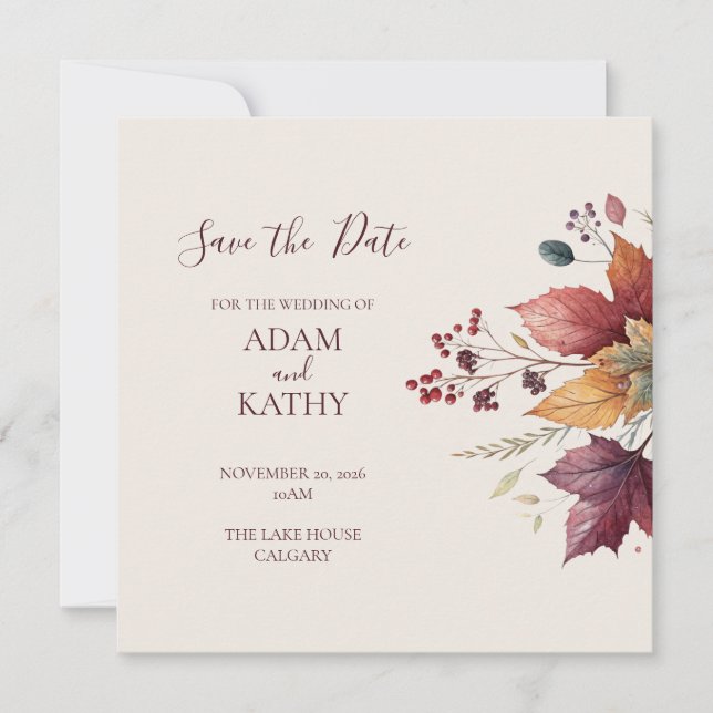 Reserve A Data Rustic Maple Leaf Fall Wedding Save the Date Card (Frente)
