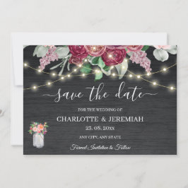 Reserve A Data Rustic Mason Jar String Luz Burgundy Casamento