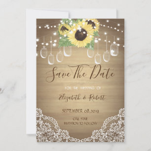 Reserve A Data Rustic Mason Jar, Sunflower, Lace Salvar Data